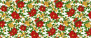 Christmas Poly Poplin Fabric Style 2 with red poinsettia floral print and yellow ribbons for holiday tablecloths and DIY Christmas decor.