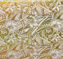 Beige & Gold Hibiscus Plumeria Polynesian Tattoo Polyester Foil Fabric