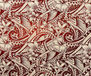 Beige & Red Hibiscus Plumeria Polynesian Tattoo Polyester Foil Fabric