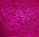 Red/Fuchsia Hibiscus Plumeria Tiare Monstera,Musa Acuminata, Anthurium leaves Printed Polyester Foil Fabric