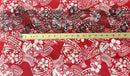 Polynesian Hibiscus & Plumeria Flowers Traditional Tattoo Single Border Poly-Cotton Fabric | Islands Fabric
