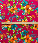 Hibiscus Palm Leaves Cluster All Over design Cotton Fabric | Islands Fabric