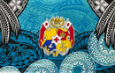 Teal colored Kingdom of Tonga Seal Plumeria Tattoo Design Sarong