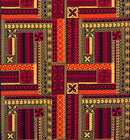 Red/Yellow Polynesian Geometric Symmetrical design Peachskin Fabric
