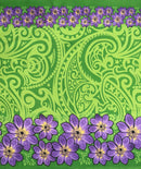 Green colored Traditional Polynesian Tattoo Daisy Double Border Polyester Fabric