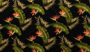 Black colored Birds of Paradise Palm Banana Leaf Upholstery Fabric