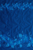 Blue colored Hibiscus Double Border Polyester Fabric