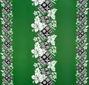Green Hibiscus Tropical Leaves w/ Patches of Traditional Tapa Double Border Polyester Fabric