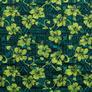 Green colored Hibiscus on Traditional Tapa design Polyester Fabric