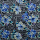 Light Blue colored Hibiscus on traditional Tapa Polyester Fabric