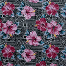 Pink colored Hibiscus on traditional Tapa Polyester Fabric