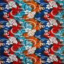 Multicolored Traditional Tattoo & Plumeria Design Polyester Fabric | Islands Fabric