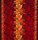 Triple Lily Border with tropical Flowers & Leaves Rayon Fabric | Islands Fabric