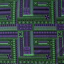 Green purple colored Polynesian Geometric Symmetrical design Peachskin Fabric