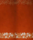 Orange colored Tiare & Swirls Double Border Polyester Glitter Fabric