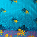 Turquoise colored Tiare Traditional Tattoo Gradient Cotton Fabric