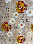 Beige colored Tonga Seal Hibiscus All Over Design Fabric 