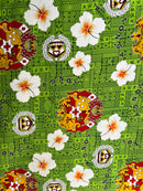 Lime Green Tonga Seal Hibiscus All Over Design Fabric 