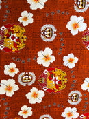 Rust colored Tonga Seal Hibiscus All Over Design Fabric 