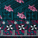 Teal colored Traditional Polynesian Geometric Flower Design Fabric