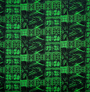 Green & Black Traditional Polynesian Tapa Light Barkcloth Fabric