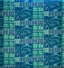 Teal & Turquoise Traditional Polynesian Tapa Light Barkcloth Fabric