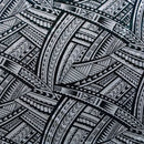 White/Charcoal colored Traditional Polynesian Tattoo Design Foil Fabric