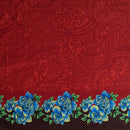 Red colored Traditional Polynesian Tattoo Rose Polka Dot Border Peachskin Fabric