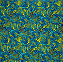 Blue/Green Traditional Polynesian Tattoo Swirl All Over fabric (Light Barkcloth)