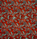 Mint/Orange Traditional Polynesian Tattoo Swirl All Over fabric (Light Barkcloth)